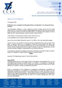 Media Statement ECSA Receives an Appeal from Registered Person Implicated in the George Building Collapse